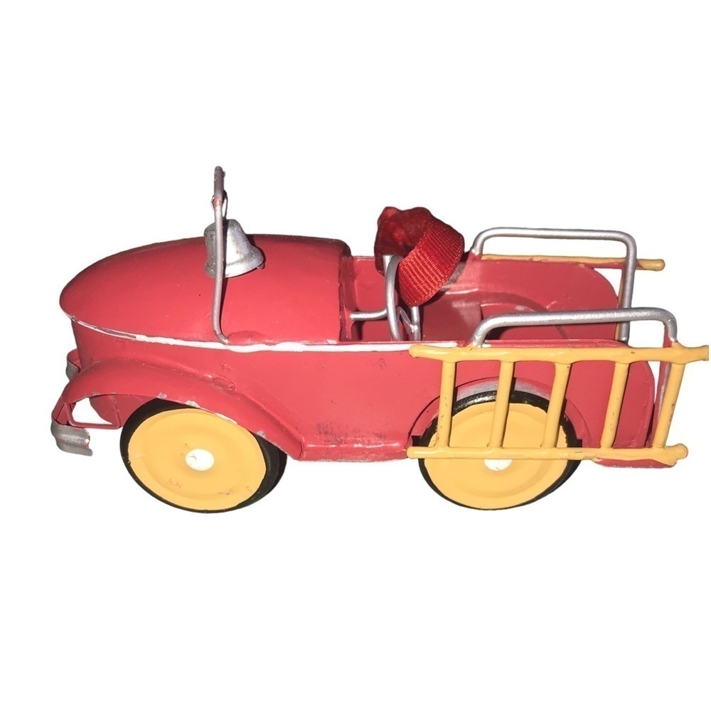 Christmas Red Fire Truck Ornament Old Fashion Ladder Engine Tin Decor